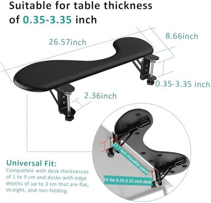 eulps Foldable Desk Extender Arm Rest for Desk, Ergonomic Forearm Support Tray with Soft PU Leather Pad, Clamp-On Desk Armrest for Wrist, Elbow & Shoulder Relief, Home Office Computer Typing Support