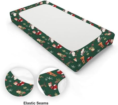 Cartoon Christmas Dog Theme Winter Holiday Snowflakes Pattern Baby Changing Pad Cover, Unisex Christmas Nursery Diaper Changing Table Pad Mat Sheet for Boys Girls-16x32