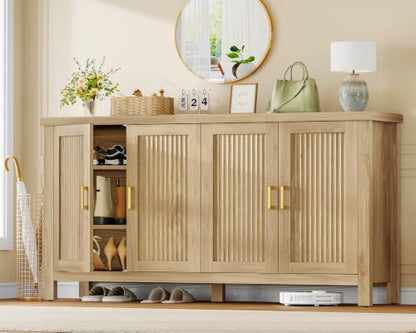 55" Buffet Cabinet with Storage & 4 Adjustable Shelves, Natural