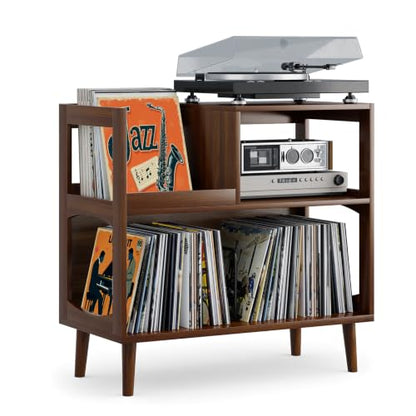 Record Player Stand with Vinyl Storage, Mid-Century Turntable Stand, Walnut