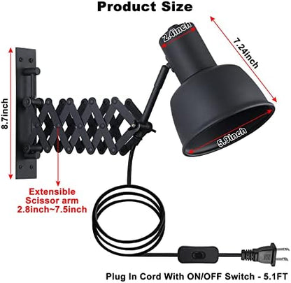 COSYLUX Industrial Plug in Wall Sconces for Bedroom Bedside, Vintage Extended Swing Arm Wall Lamp with Plug in Cord, Modern Wall Mounted Reading Lighting Fixture for Living Room, Black
