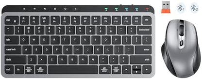 MEETION Wireless Ergonomic Keyboard and Mouse, Split Curved Bluetooth & 2.4G Keyboard Mouse Set, Cushioned Palm Rest, Full-Size, 4-Level DPI Adjustable Mouse (Black)