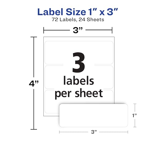 ® Multi-Use Removable Labels, 1" x 3", White, Non-Printable, 72 Blank Labels Total (6728)