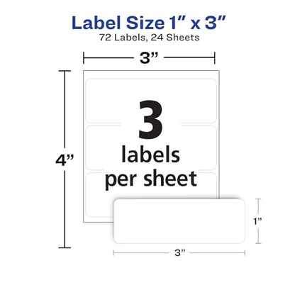 ® Multi-Use Removable Labels, 1" x 3", White, Non-Printable, 72 Blank Labels Total (6728)