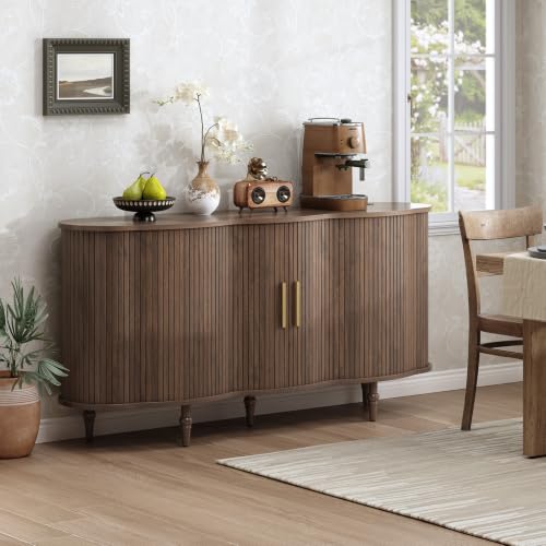 63" Fluted Sideboard Buffet Cabinet with Storage (Walnut)