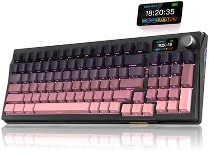RedThunder K95 Wireless Mechanical Keyboard,TFT Screen & Knob, Trip-Modes Connection, Gasket Custom Hot-Swap Keyboard, RGB Backlit, Pre-lubed Linear Switches, Side Printed PBT Keycaps, Gradient Pink