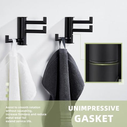 Suyar Bathroom Towel Hook Matte Black, Swivel Coat Robe Holder with 3 Arms