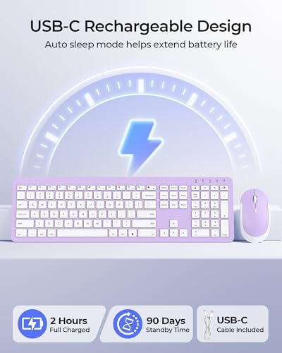 seenda Rechargeable Wireless Keyboard and Mouse Combo, Purple