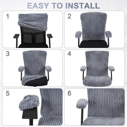 Tallew 4 Pieces Office Chair Covers Set Desk Computer, Dark Grey
