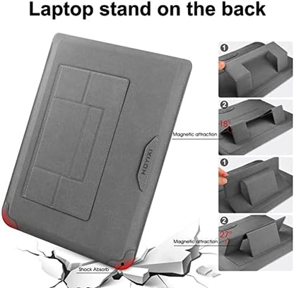 HoYiXi 14 Inch Laptop Sleeve Case Leather Bag with Stand Compatible with Mac Book Pro 14 2021/ASUS Vivobook 14/HP Pavilion X360/IdeaPad 14/Dell HP ASUS Acer Huawei Matebook 14'' PC, Gray