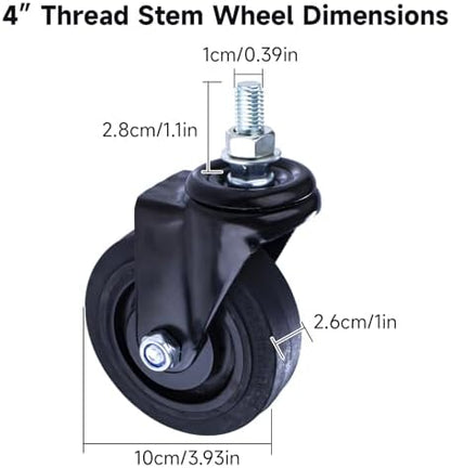 4 Inch Stem Caster Wheel Heavy Duty Threaded Quiet 360° Swivel Caster for Cart,Furniture,Office Desk Chair,Caster,Workbench,Garage Storage,Tool Cabinet Wheels Replacement