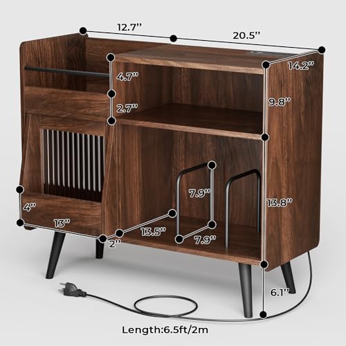 Large Record Player Stand,Turntable Stand Shelf w/Power Outlet & LED Light