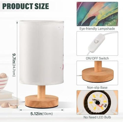 Bedside Lamp Watercolor Dragon Table Lamp for Bedroom LED Nightstand Lamp Shade USB Ports Wood Base for Living Room Dorm Office