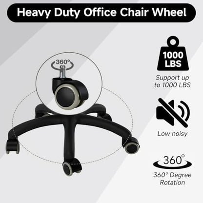 2 Inch Rollerblade Wheels for Office Chairs Replacement, 5PCS Mute Heavy Duty Rubber Rotating Computer Desk Chair Caster, Safe for Wood Floors Carpet, Universal Standard Stem Size Fits 99%