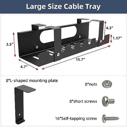2 Pack Cable Management Under Desk Tray,Adjustable Length(15.7”-31.4”)