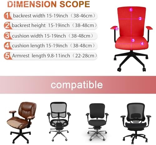 Tallew Office Chair Covers Set Computer Universal Protective Stretchable Chair Seat Covers Desk Armrest Slipcovers Pads Office Cushion Backrest for Rotating(Red)