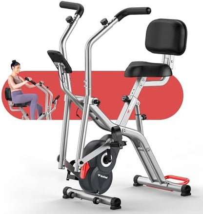 Foldable Elliptical Exercise Bike, 8-Level Magnetic Stationary Bike Home