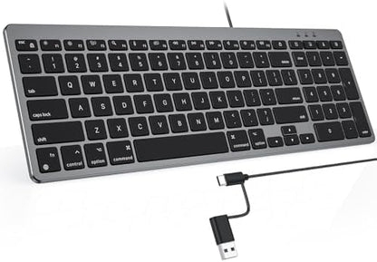 OMOTON USB-A & Type-C Dual Interface Wired Keyboard for Mac, Numeric Keypad