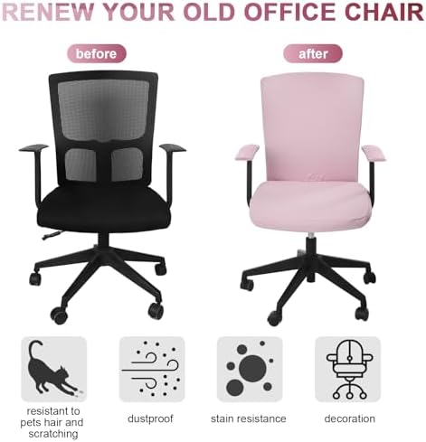 Tallew 4 Pcs Office Chair Covers Set Computer Armrest Slipcover Seat, Pink