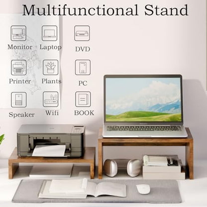 TEAMIX 2-Pack Monitor & Laptop Stand Riser, Wood High-Low Dual Monitor Set