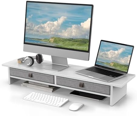 Fenge 35 Inch Monitor Stand with Drawer Storage, Computer Riser for Desk