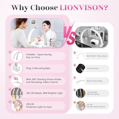 Half Moon Light for Nail Desk: 31" Manicure Table Light with Phone Holder