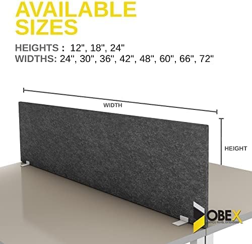 OBEX Free Standing Desk PET Privacy Screen, Table Top Home & Office Furniture Partitions and Dividers, Portable Workstation Freestanding Panels, 24" x 60" Shadow