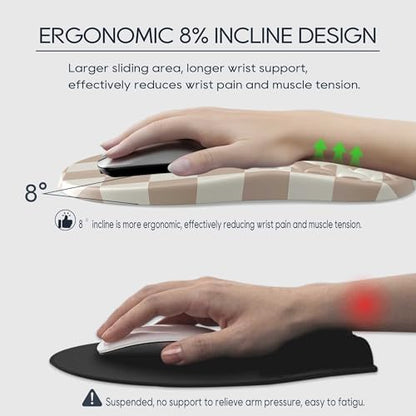 Ergonomic Mouse Pad with Wrist Support, Wrist Rest Mousepad for Carpal Tunnel Pain Relief, Memory Foam with Massage Design, Non-Slip Pu Base for Office and Home,Checkered