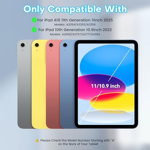 YBING Keyboard Case for iPad 10th Gen 10.9 inch (2022) & 11th Gen (A16, 2025), 7-Color Backlit Detachable Keypad & Rotatable Magnetic Case with Pencil Holder (Blue)