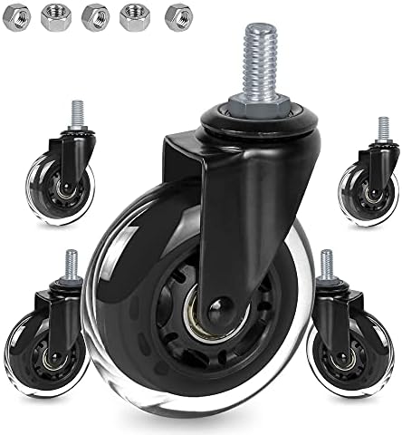 3" Thread Screw in Office Chair Caster Wheels, 3/8"-16x1(Not Metric M10), Safe for All Floors, PU Rubber Furniture,Carts Stem Caster Wheels,No Scratch,650Lbs Weight Capacity