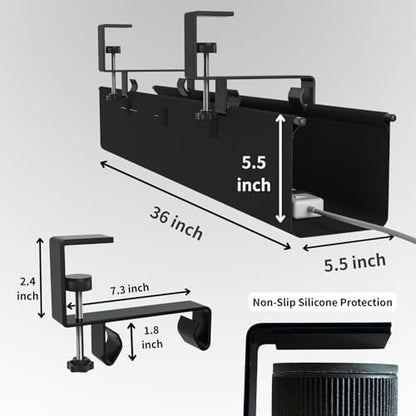 Under Desk Cable Management Tray, 36” Fabric No Drill Clamp Mount