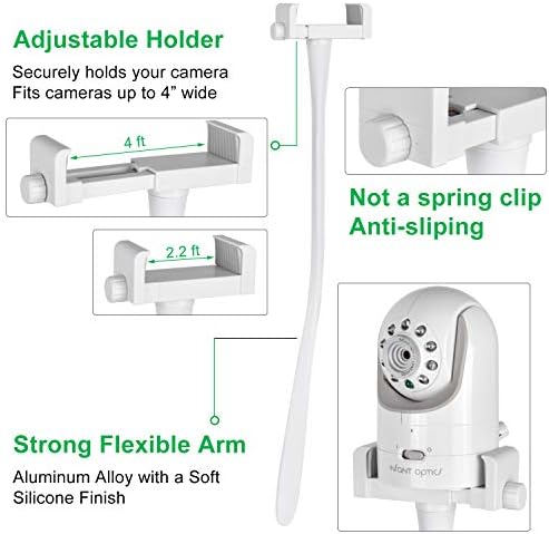 Baby Monitor Mount Camera Shelf Compatible with Infant Optics DXR 8 & DXR-8 Pro and Most Other Baby Monitors,Universal Baby Camera Holder,Attaches to Crib Cot Shelves or Furniture (White)