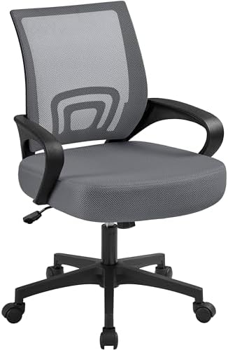 Yaheetech Mid Back Mesh Office Desk Chair Adjustable Swivel Stool Dark Grey