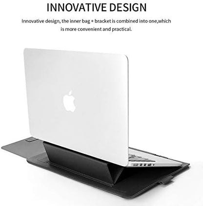 Laptop Sleeve 16-17" Case with Stand Compatible with Microsoft Surface Laptop 5/4/3/2 13.5", MacBook Air/Pro 13.3", PU Leather Sleeve for 15-16" Computers - Black
