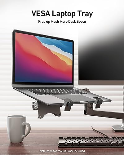ergounion Laptop Tray for Monitor Arm - VESA Mount 100x100mm, Laptops up to 17.3in & 28.6lbs - Notebook Tray Office Desk Accessories - Black
