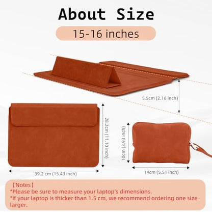 15-16 Inch Laptop Sleeve Case with Stand Feature, Matte PU Leather