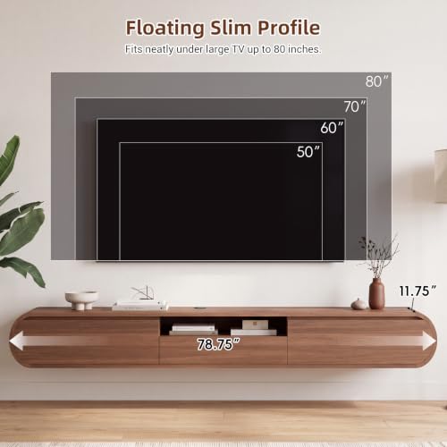 Floating TV Stand with Storage, Wall Mounted Entertainment Center, Walnut