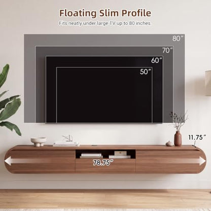 Floating TV Stand with Storage, Wall Mounted Entertainment Center, Walnut