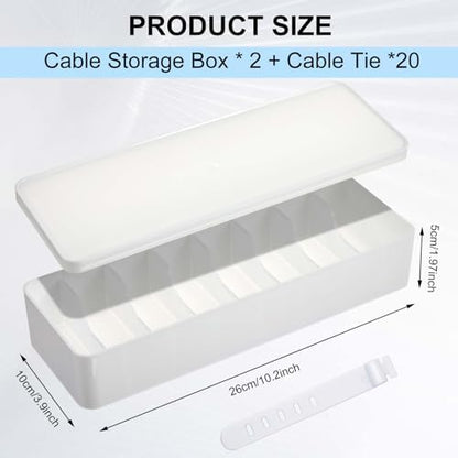Tatuo Cord Organizer Box with Lid, White, 2 Pack