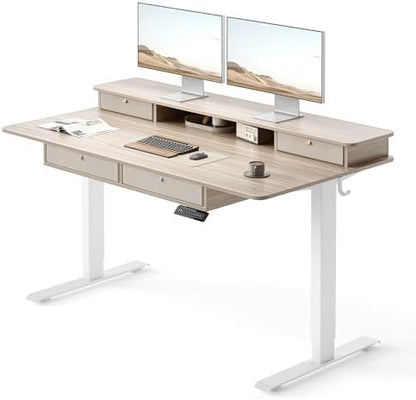 FEZIBO 55 x 30 inch Standing Electric Desk with Drawers, Light Rustic Brown