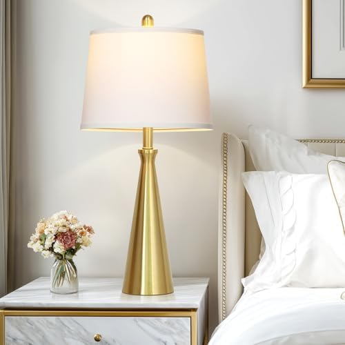 Rinweey 28" Modern Gold Touch Table Lamp for Living Room,Gold Bedside Lamps with USB A+C Ports - Gold Metal Table Lamp Set for Nightstand, End Table - 1 LED Bulb Included