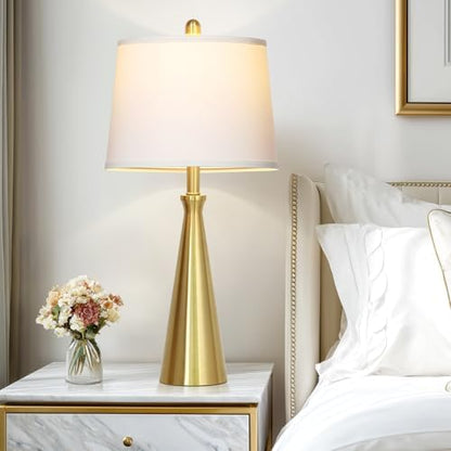 Rinweey 28" Modern Gold Touch Table Lamp for Living Room,Gold Bedside Lamps with USB A+C Ports - Gold Metal Table Lamp Set for Nightstand, End Table - 1 LED Bulb Included