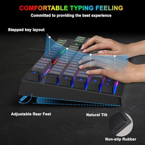 BlueFinger RGB 87 Keys Gaming Keyboard and Backlit Mouse Combo, USB Wired Rainbow Keyboard, Gaming Keyboard Set for Laptop PC Computer Game and Work(Black & Gray)