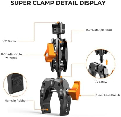 K&F CONCEPT Camera Clamp Mount, Super Clamp Mount Magic Arm with Two 360°