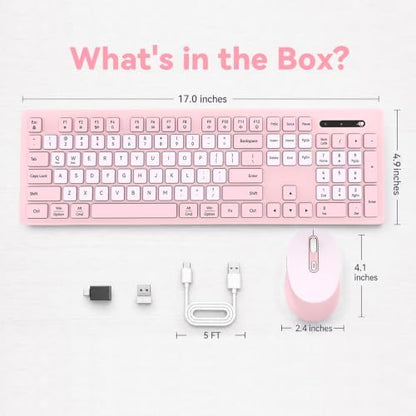 Rechargeable 2.4Ghz Wireless Keyboard and Mouse Combo - Pink