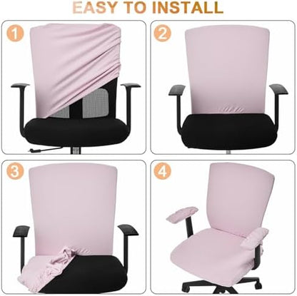 Tallew 4 Pcs Office Chair Covers Set Computer Armrest Slipcover Seat, Pink