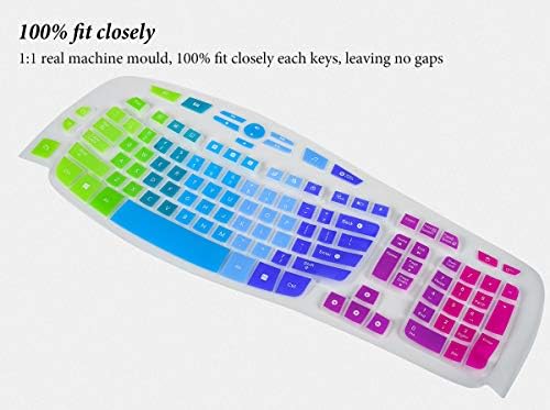 Keyboard Cover for Logitech K350 MK550 MK570 Wireless Wave Keyboard,Logitech K350 Ergonomic Keyboard Accessories, Ultra Thin Silicone Keyboard Cover-Rainbow