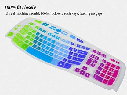 Keyboard Cover for Logitech K350 MK550 MK570 Wireless Wave Keyboard,Logitech K350 Ergonomic Keyboard Accessories, Ultra Thin Silicone Keyboard Cover-Rainbow
