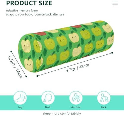 Yuiboo Cylinder Neck Roll Pillow, Fruit Face Green Orthopedic Round Pillows Memory Foam with Cover Knees Support for Massage Table