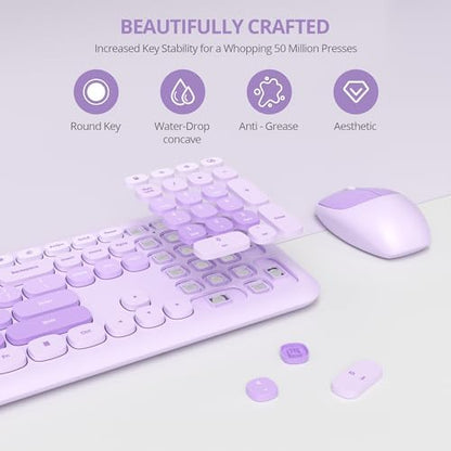 Surmen Cute Purple Keyboard and Mouse Wireless Silent, Full-Size Retro Typewriter Wireless Quiet Keyboard Mice Set Low-Noise 2.4GHz for Computer, Desktop, Laptop(6-Diary Purple)